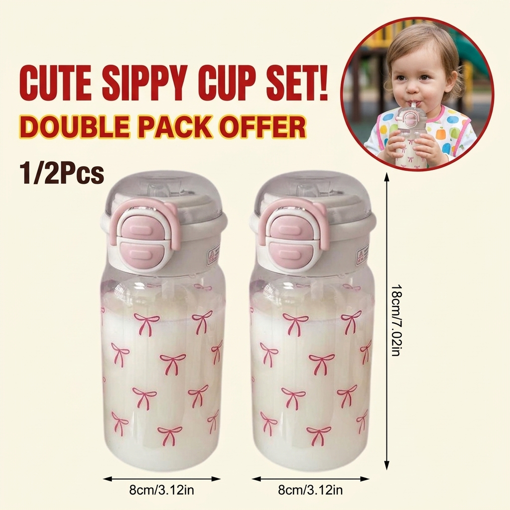 Training Cup Straw - Tragbare Großvolumige Damen-Trinkflasche mit Rosa Schleifendruck,