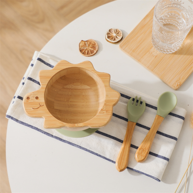 Baby Food Universe - Baby Holzgeschirr Set Dinosaurier Bambus Holzteller