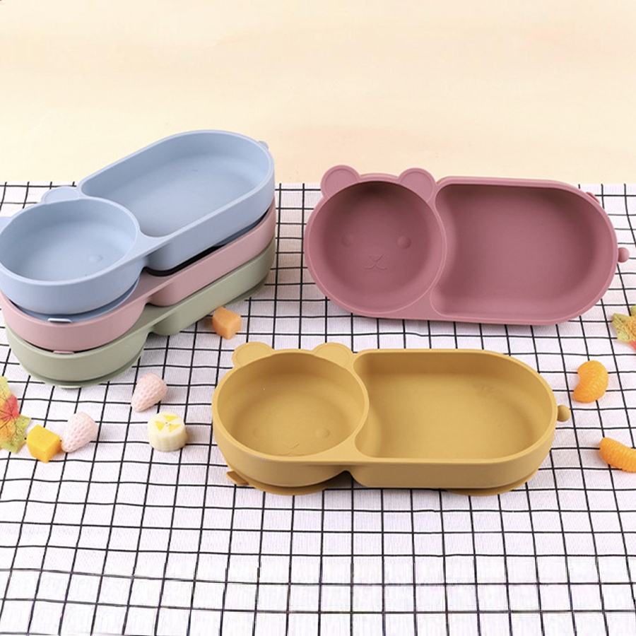 Baby Food Universe - Baby-Silikon-Saugnapf-Schüssel, süßes Bären-Design, Macaron-Farbe, 100 %