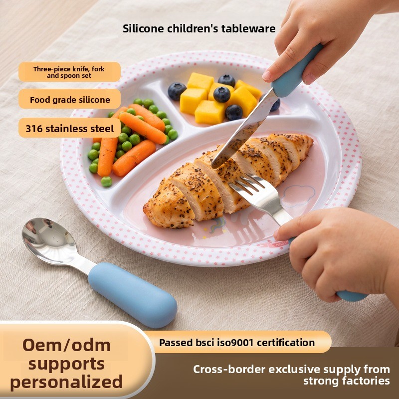 Baby Food Knife Set - Lebensmittelechtes Silikon-Babybesteck-Set 316/304 Edelstahl Messer-, Gabel-