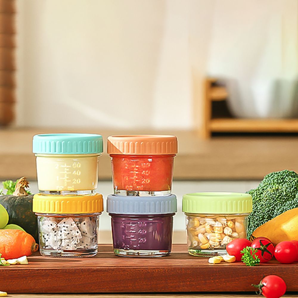 Baby Food Glass Jars - 6 Stück Glas-Babynahrungsgläser, wiederverwendbar, mit Skala,