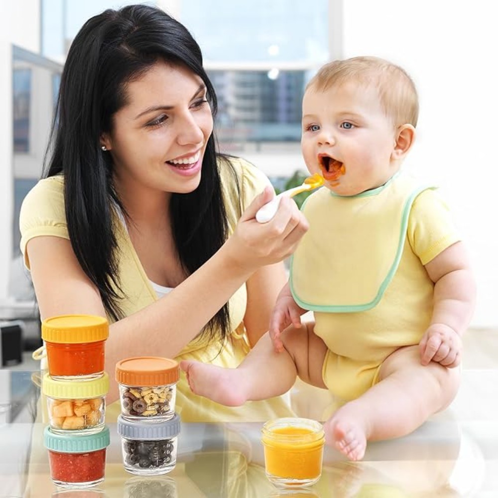 Baby Food Glass Jars - 6 Stück Glas-Babynahrungsgläser, wiederverwendbar, mit Skala,