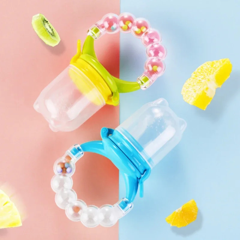 Baby Food Eat - Baby-Nahrungsergänzungslöffel mit Klingel, Saftextraktor, Schnuller, Silikon-Beißring