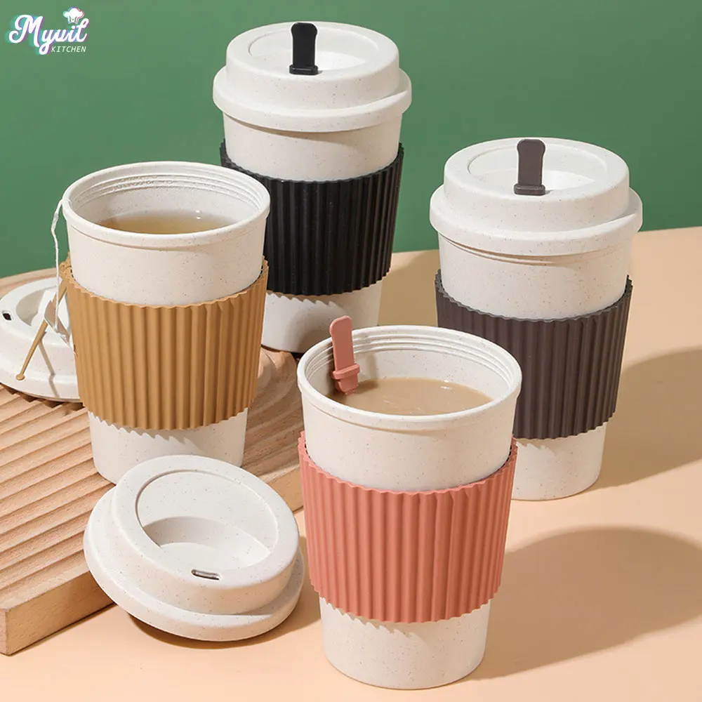Training Cup Straw - 450 ml Kaffeetassen mit Deckel Weizenstroh