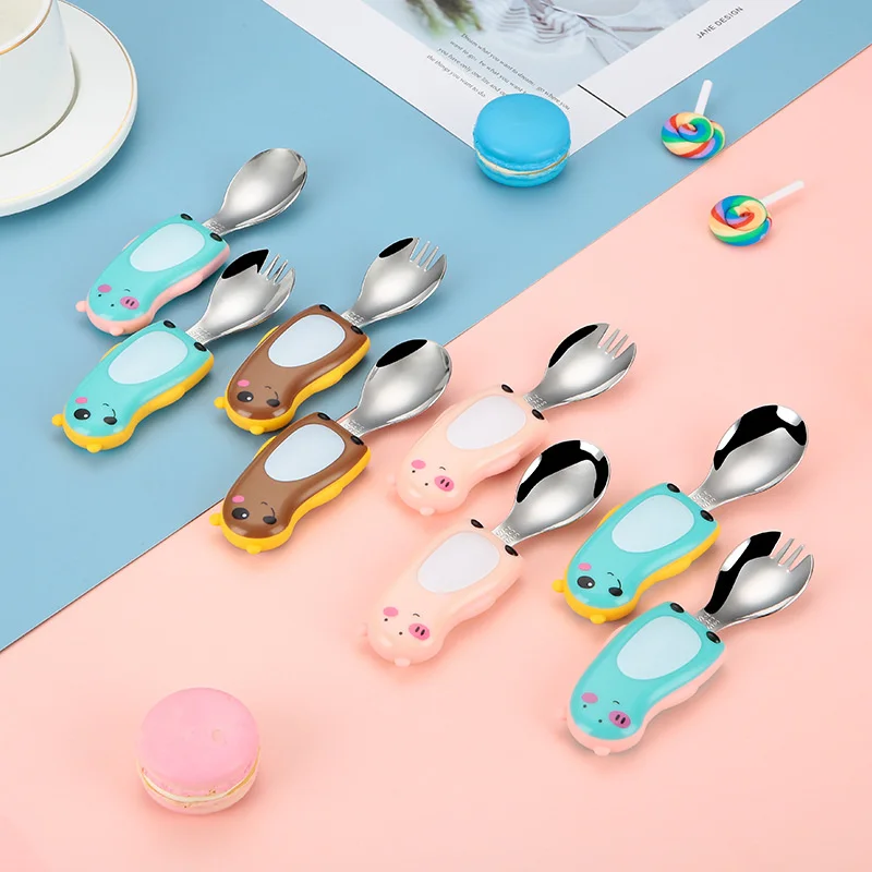 Baby Food Knife Set - 304, tragbares Geschirr-Set für Kinder, Cartoon-Baby-Gabel,
